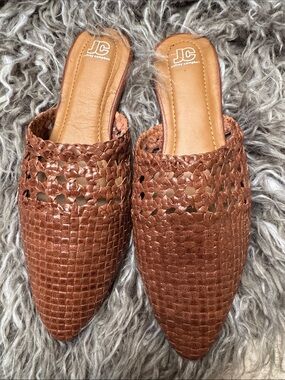 Jeffrey Campbell Woven Leather Pointed Mule in Chestnut Brown